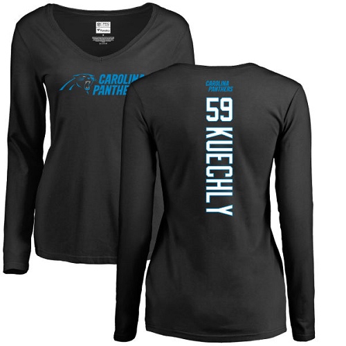 Carolina Panthers Black Women Luke Kuechly Backer Slim Fit NFL Football #59 Long Sleeve T Shirt->women nfl jersey->Women Jersey
